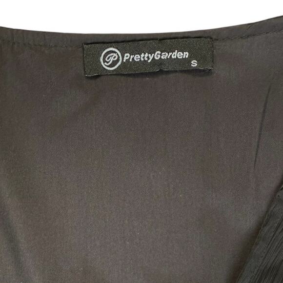 Fit  Flare Black Midi Dress Small Flutter Sleeve Mock Wrap Coquette Flirty Flowy - Picture 9 of 16